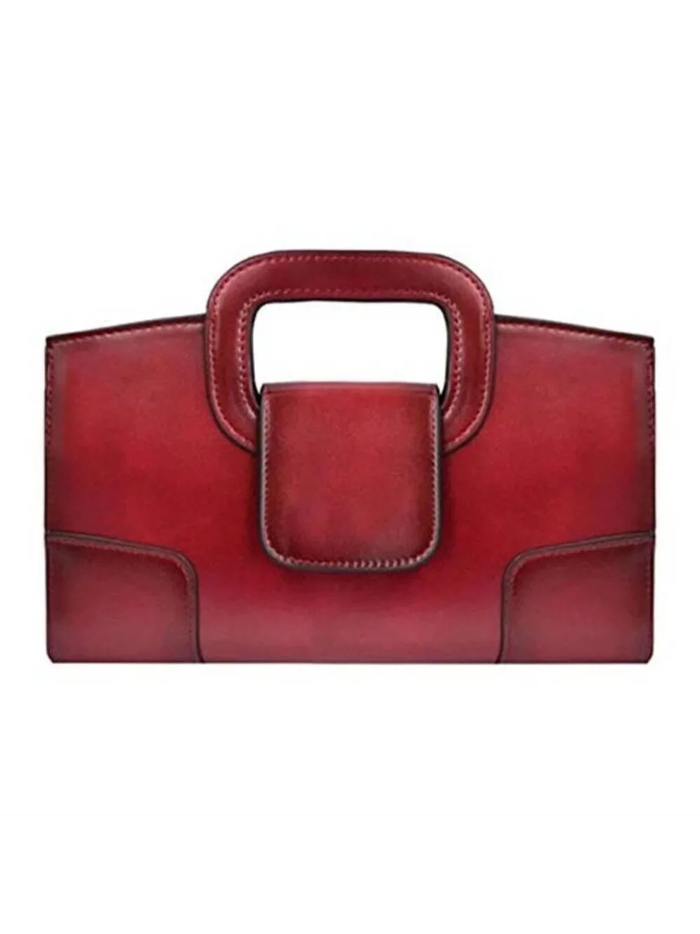 Vintage Style Flap Dark Red Tote Top Handle Satchel Handbags Vegan Leather